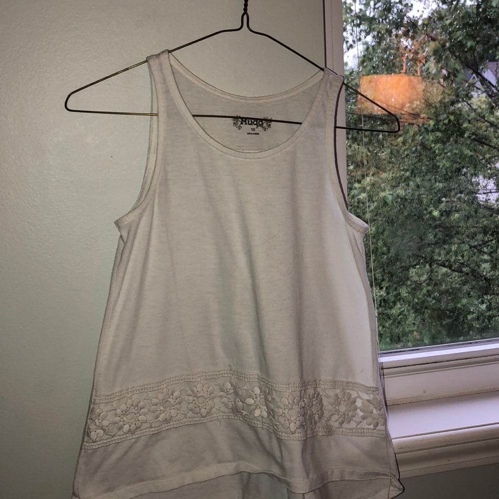 white tank with floral on bottom